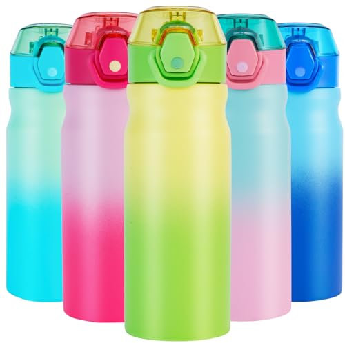 SUPPRUI Insulated Stainless Steel Water Bottle with Straw, Double Walled Flask Leakproof Keeps Drinks Hot or Cold (Green, 550ml)