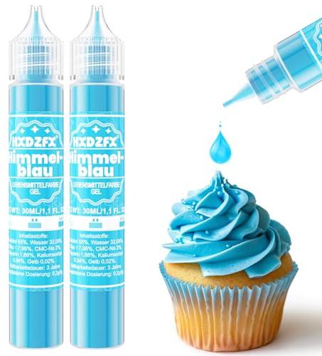 Lebensmittelfarbe Gel - HXDZFX 2×30ml Lebensmittelfarbe, Hochkonzentriertes non-Zucker Food Coloring für Tortendeko, Fondant Weiss, Macarons, Torte, Backen, Osterei, Slime (Himmelblau)