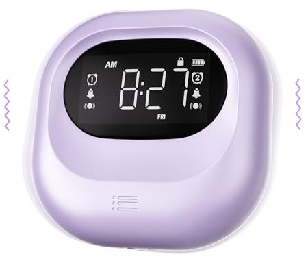 Mesqool Réveil Vibrant, Réveil avec Batterie Rechargeable, Trois Niveaux de Vibration Réglables, sans Fil, Double Alarme, Réveil de Voyage Numérique Portable pour Les Sourds