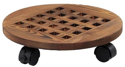 Soucoupe pour Plantes Support for plantes en bois, plateau roulant rond avec roues rotatives, support de rangement for Pots d'intérieur et d'extérieur for la maison et le jardin pour l'intérieur(Burnt