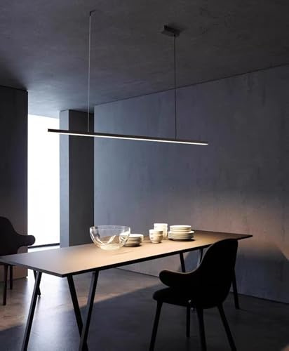 LED Pendelleuchte esstisch Dimmbar, Moderne Hängelampe mit Fernbedienung, Linear Design Hängeleuchte Esstisch lampe, höhenverstellbar Kronleuchter für Esszimmer Küche Büro Leuchte (Schwarz, L150cm)