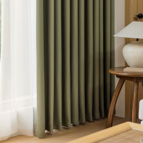 KnSam 2er Set Grün Vorhang Blickdicht Muster, Vorhang Muster Modern Jacquard Einfarbig, Chenille Ösen Vorhänge Verdunklung Blickdichte Gardinen, Jeder B 107 x H 244cm