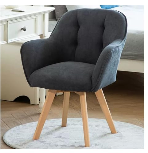Drehsessel aus grauem Samt für kleinen Raum – stabile Holzbeine, Akzentstuhl für Esszimmer, Schreibtisch, Lounge, gepolstert, Club, Freizeit, Gästestuhl (1)