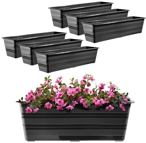 KADAX Set 6 x 60 cm blomlåda antracit, balkongkruka av plast, väderbeständig växtlåda, blomkruka, räckelåda för blommor