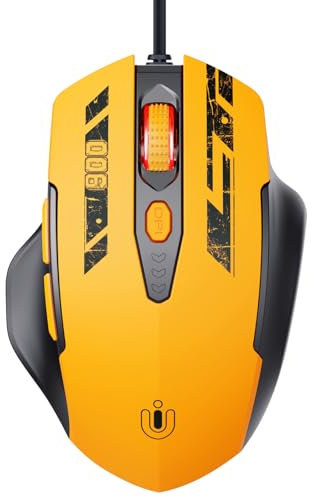 Uineer Mouse with Cable, Ergonomic Design, Up to 7200 DPI Adjustable with 6 Buttons, Computer Mouse, PC, Laptop, Computer, Plug & Play, Matte Yellow