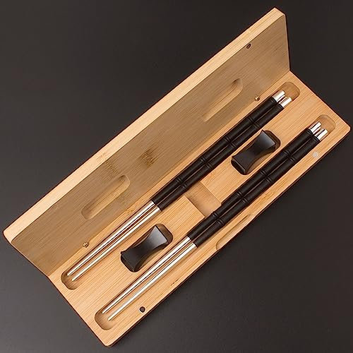 GAROEN Palillos Chinos Reutilizables para Principiantes, Juego de Caja de Regalo de Palillos Chinos de Plata Pura, Palillos Chinos para Uso doméstico (D 2 Dobles)