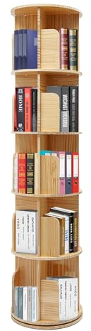 Rund Bücherregal aus massivem Holz 360° Drehbar Bücherregalturm Mit 5 Ebenen großer Speicherkapazität und Ästhetik Geeignet für Klassenzimmer Bibliotheken Privatwohnungen und viele andere Bereiche