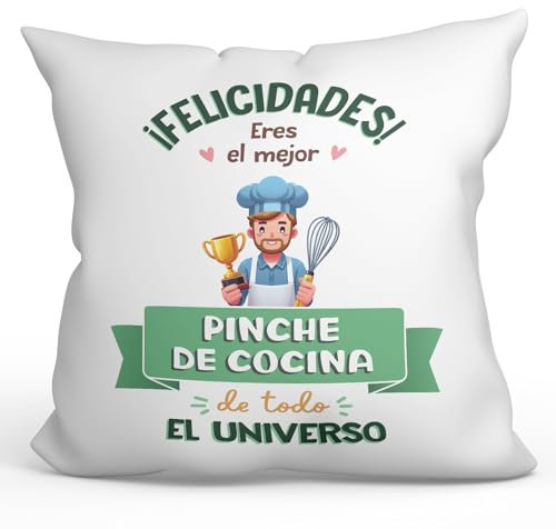 MUGFFINS Cojín 40x40 cm para PINCHE DE Cocina Hombre Relleno Incluído - En Español - Mejor Universo Trofeo - Regalo Original y Divertido