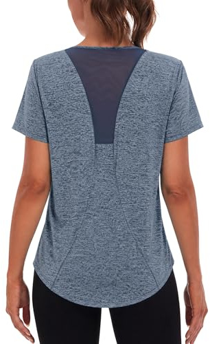 Terecey Sportshirt Damen Kurzarm Fitness T-Shirt Yoga Shirt Lang Damen Funktionsshirt Atmungsaktives Sport Tshirt Trainingsshirt Laufshirt für Wandern Trekking Gym