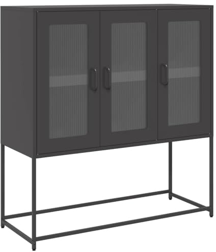 vidaXL Sidoskåp svart 100,5x39x107 cm kallvalsat stål, förvaringsskåp, sideboard skåp, hall skåp, buffé, kök förvaringsskåp, vardagsrum förvaringsskåp