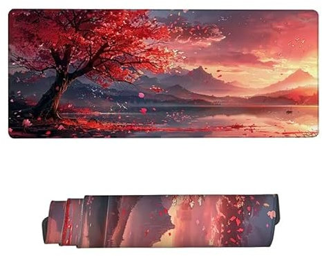 Large Mouse Mat 1600x800x3mm, Mouse Pad Red Desk Mat, Gaming Mouse Pad Tree Mouse Pads, Non Slip Desk Mat, Keyboard Mat with Water Resist Surface, Improved Precision and Speed, Desk Accessories RS-634