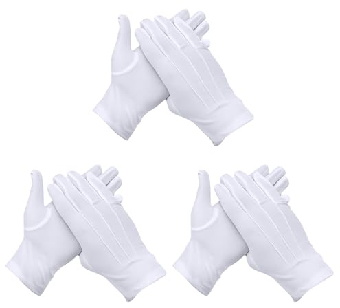 JRILUO 3paar Weiße Handschuhe für Frauen Und Herren, Nylon Baumwollhandschuhe Mit 3 Rippen, Weiß Gloves Für Formelle Smokings/Schmuckinspektion/Willkommen
