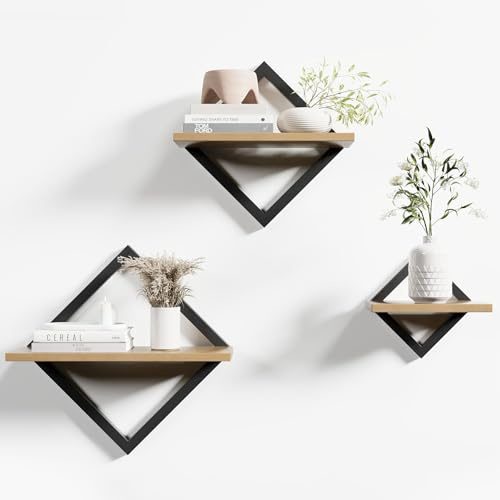 hi-home Set of 3 Floating Shelves for Wall, Hanging Shelves for Wall Storage, Wooden Decor Wall Mounted for Bathroom, Living Room, Farmhouse, Brown