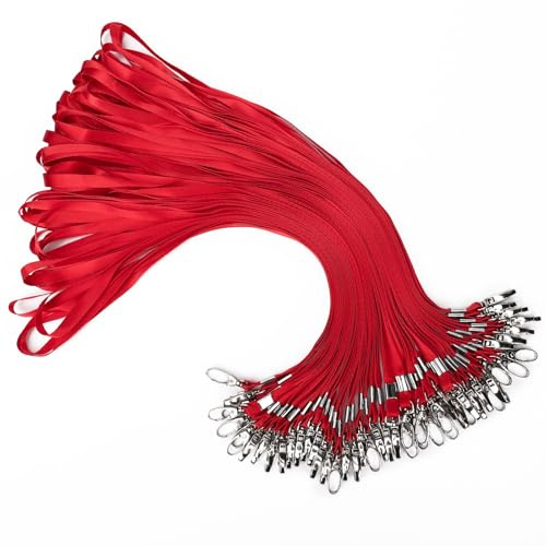 Segus Schlüsselband Rot, 50 Stück Schlüsselband mit Karabiner, Umhängeband Schlüssel, Lanyard für Schule, Büro, Krankenhaus, Ausweishüllen, Schlüssel
