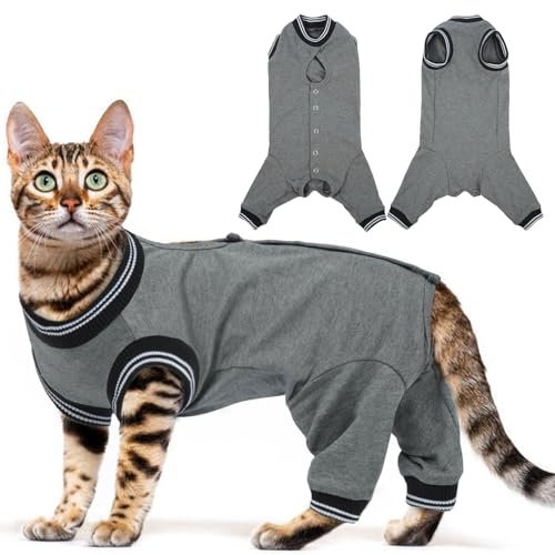 MHaustlie Katzenbody Nach Op Katzen Op Body Kastration Body Katze Nach Operation für Hinterbeine E Halsband Alternative für Katzen Anti Lecken Body Operation Recovery Tuch Anzug für Katzen (Grau, S)
