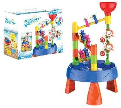 Skeadex 2 in 1 Wasserspieltisch Kinder Outdoor, 32 Stück Sand Wassertisch Matschtisch Set, Strandspielzeug Set mit Eimer Sandförmchen Sandschaufel,Wasser Spieltisch Sand Spielzeug für Kinder ab 3