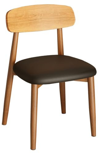 Juego de 2 sillas de comedor modernas de cuero de madera tapizadas con patas de madera, sillas decorativas para cocina, comedor, dormitorio, acabado negro y nogal