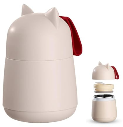 EASYLOCK Contenitore termico per cibo e yogurt to Go 450 ml, in acciaio inox isolato, con cucchiaio pieghevole per zuppa, latte, farina d'avena e yogurt (albicocca)