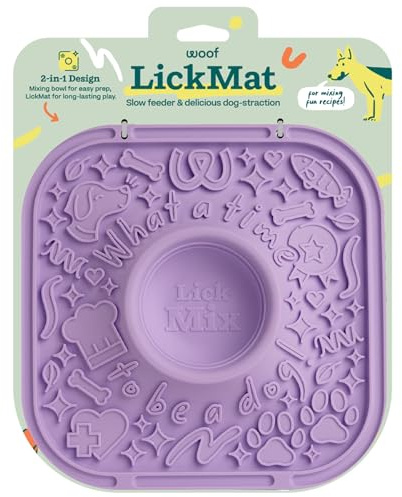 Woof LickMat, Slow Feeder Mat for Dogs, Lavender | Built-in mixing bowl, BPA-free silicone, non-slip suction cups, dishwasher safe, easy to clean