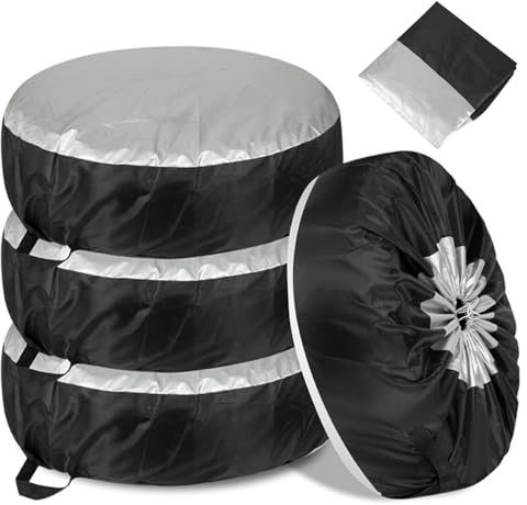 Wheel Tyre Storage Bags,Car Spare Tir Covers,Wheel Protective Cover,Waterproof Dust-proof Tires Storage Bags with Handle,Black Wheel Cover for Car UV SUV Vehicle Truck (L-4 Pack)