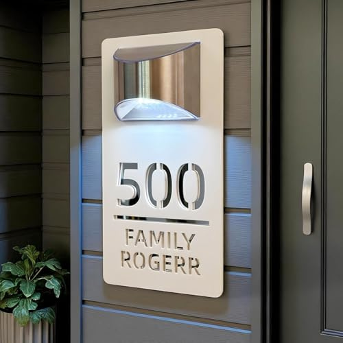 Número De Casa Solar Moderno Personalizado Con Luz LED - Placa De Dirección Personalizada Para Exteriores, Letrero De Dirección Iluminado E Impermeable Para El Hogar, La Calle Y El Jardín(7x12.6in)