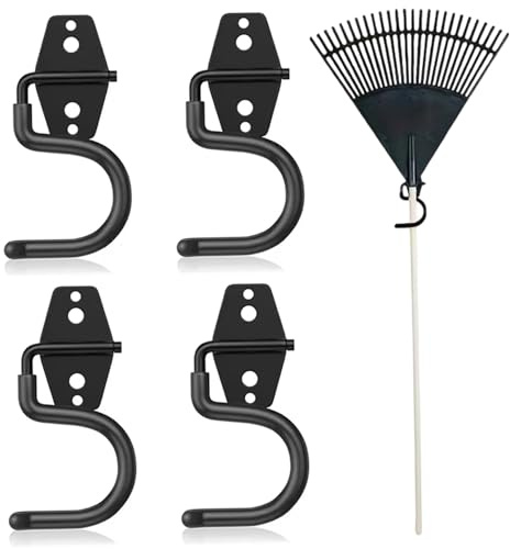 CAKEEYUM 4Pcs Broom Holder Wall Mount Heavy Duty Metal Broom Hanger Utility Hook for Organizing Cleaning Tools Mops Garden Tools (S-Type) Holder Wall Mount, Hanger