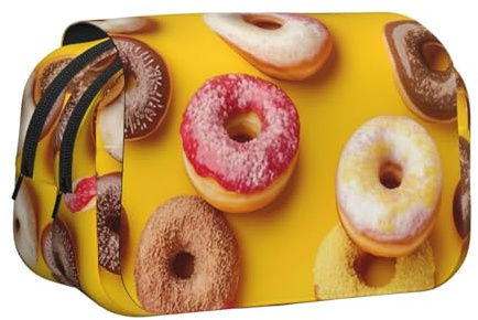 Astuccio per penne a doppia conchiglia con stampa a ciambella, tasche con cerniera, grande capacità per forniture artistiche e viaggi