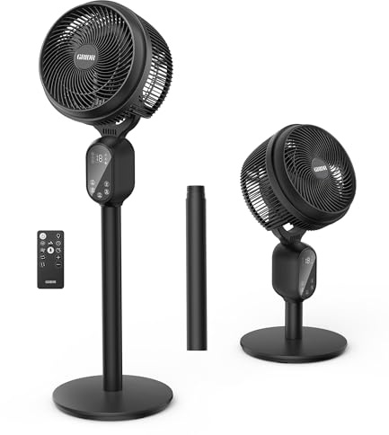 GRIDR Fan For Bedroom, Pedestal Fans 90°+90° Smart Oscillating, Standing Fans for Home 12 Speeds, 4 modes, 12H Timer, Quiet Floor Fan with DC Motor 20dB, 90ft for Room, 22-35'' Adjustable Height