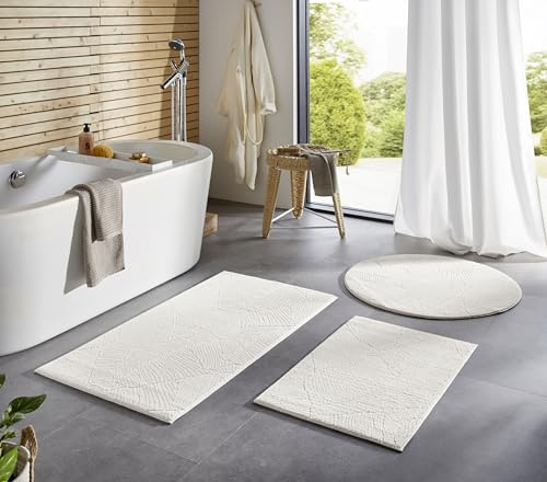 Taracarpet Badematte Homestyle rutschfest waschbar Badezimmerteppich Bad-Vorleger, WC Deko, Duschvorleger für Dusche und Badewannen sehr weich und kombinierbar Beige Blätter 050x080 cm