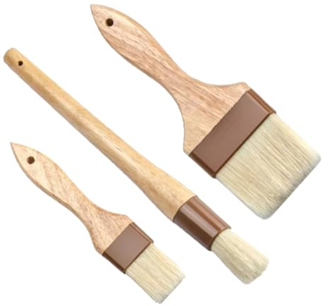 SEWACC Pinceaux à Badigeonner à Poils Naturels pour Barbecue et Pâtisserie Manche en Bois de Hêtre 3 Pièces pour Huile et Marinade Cuisine Extérieure et Intérieure