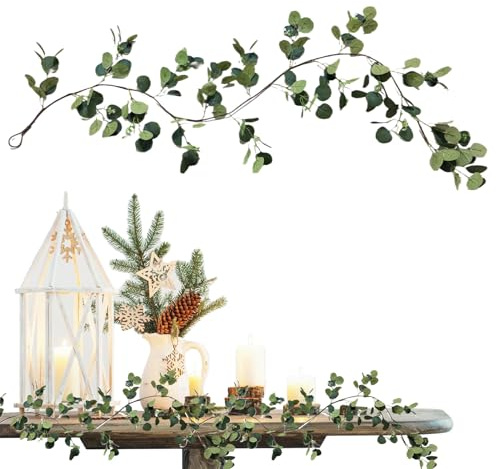 Guirlande de Verdure pour Décoration de Table, Guirlande De Lierre D'Eucalyptus 1.8m, Lumières LED pour Escalier Intérieur Extérieur, Décoration de Fête pour Maison Porche Escaliers