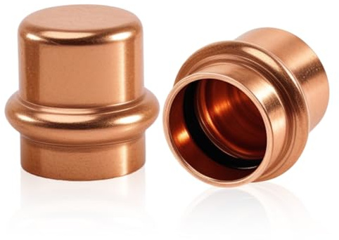 2 Stück Kupfer Pressfitting Stopfen, 18 mm Press-Kappe | Pressfitting Kappe für Trinkwasser & Heizungsanlagen, zum Verpressen V Kontur, Endkappe für Sanitär(Größe: V 18)