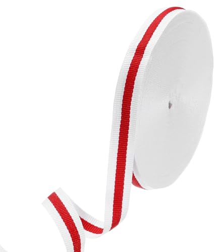 M METERXITY Nastro A Righe (1cm x 23 Metri, Bianco/Rosso) Nastro In Poliestere A Righe Grosgrain, Ideale Per Incarto Regali/Decorarezioni Matrimonio/Artigianato