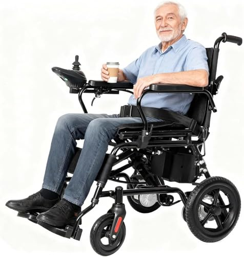 Fauteuil roulant électrique, pliable, pour adultes et personnes âgées, moteur 250 W x 2, portée de 20 km, capacité de charge 100 kg, fauteuil roulant électrique tout terrain, design compact