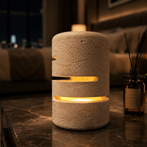 Marmor Lámpara de Noche de Travertino Regulable,Luce de Mesa LED Recargable,Lámpara de Piedra,Iluminación Ambiental