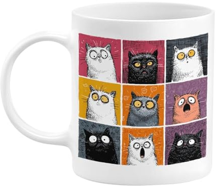 Kattformade koppar för kvinnor - roliga keramiska, kaffe- och temugg med halkfritt handtag, 350 ml söt mugg för mjölk, vatten, juice | vår damvän