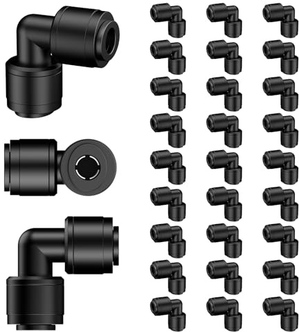 Pawfly 30 Pcs Quick Connect 6 mm Drip Irrigation Elbow Connectors, Universal 90 Degree Elbow Fittings for 6 mm Irrigation Tubing, Push-to-Fit 2-Way Elbows, Anti-Leak Drip Irrigation Parts