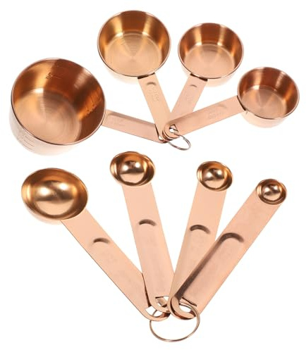 BESPORTBLE Set de Tazas y Cucharas Medidoras para Hornear en Acero Inoxidable Rosa Dorado, 8 Piezas Medidores Graduados para Ingredientes Secos y Líquidos, Adecuado para Cocina y Repostería