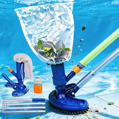 Cromaxa Aspirateur de piscine portatif avec poteau de 150 cm – Alimenté par tuyau d'arrosage, sans batterie ni électricité, nettoyeur sous-marin pour piscine hors sol, spa, jacuzzi et bassin