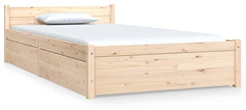 mtlskopl Einzelbett Kiefer massiv 90 x 200 cm mit 2 großen Bettschubladen bettgestell Holzrahmen Lattenrost Stauraum Schlafzimmer für Jugendzimmer Gästezimmer