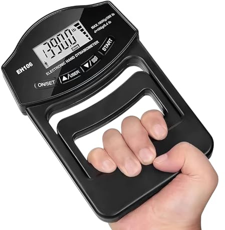 Rechargeable Hand Dynamometer, Muscle Strength Tester, 12 Inches Grip Strength Device with Digital Display, Ergonomic Tester with Comfortable Handle, Gym Office Home Fitness Accessory
