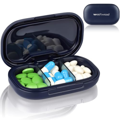 OFFCUP Pilulier de Voyage 3 Compartiments, Petit Boîte à Pilules Portable | Pilulier Portable Voyage en Plastique, Boite Medicaments Voyage avec Compartiments Détachables Étanche À L'humidité, Bleu