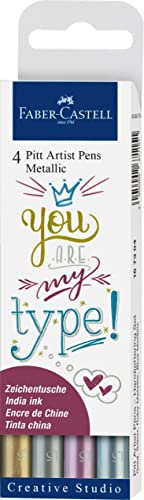 FABER-CASTELL 167304 – Tuschpennor Pitt Artist Pen Metallic, 4 fiberpennor, 1,5 mm linjärtjocklek