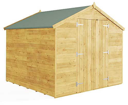 BillyOh 8x8 Tongue and Groove Wooden Garden Shed Double Door Windowless Apex Premium Roof Floor Felt - 8ftx8ft