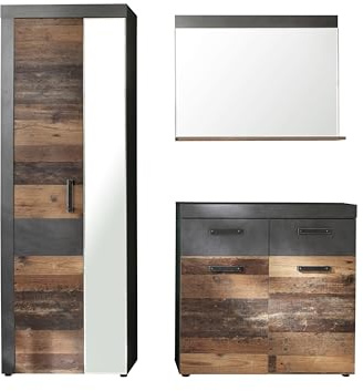 trendteam smart living - Indy - Garderobenkombination - Eiche/Grau - Garderobenschrank, Garderobenschuhschrank, Garderobenspiegel - (BxHxT) 170 x 192 x 34 cm - antikfarbene Griffe