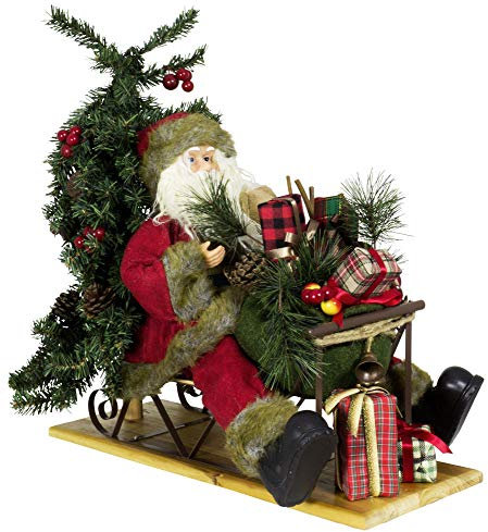 foolonli Weihnachtsmann auf Schlitten 45cm lang mit Geschenken und Tannenbaum Santa Clause Weihnachten Deko