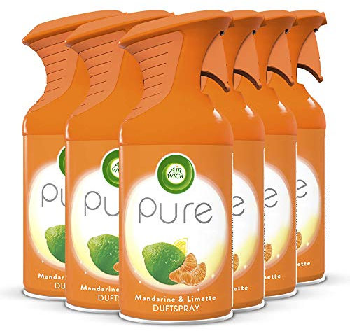 Air Wick PURE Mandarine & Limette – Aromatisch-frisches Duftspray geruchsneutralisierend & ohne feuchten Niederschlag – Duft: Mandarine & Limette – 6 x 250 ml
