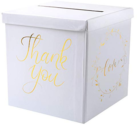 Miss Lovely Geld-Box Brief-Box Kuvert-Kiste Hochzeits-Post Love Thank You weiß & Gold für Hochzeits-Karten Geld-Geschenke zur Hochzeit Geburtstags-Umschläge Sammel-Box Hochzeit