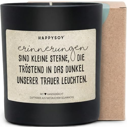 Erinnerungen sind kleine Sterne die tröstend in das Dunkel unserer Trauer leuchten - Duftkerze mit Spruch als Trostgeschenk, liebevolle Anteilnahme, Kerze im Glas, blumiger Duft