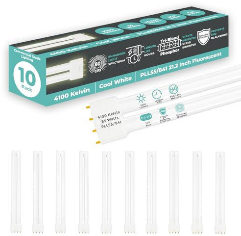 GoodBulb PLL55/841 | 55W 21.2 Twin Tube Compact Fluorescent Light Bulb | 4-pin 2G11 Base 4100K Cool White 3900 Lumen | 36000 Hour Long Life Biax | Pack of 10